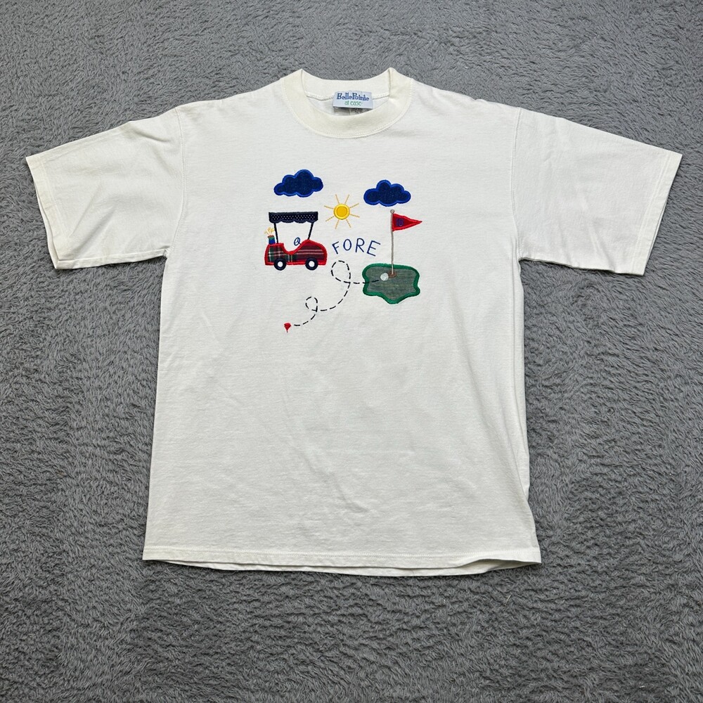 Vintage 90s Golf T-Shirt Womens M White Embroidered Made In USA Belle Pointe